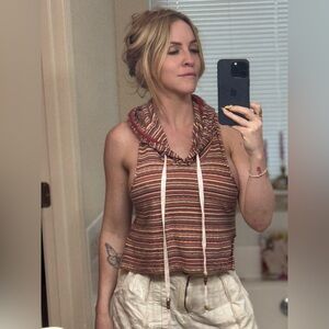 Free People Striped Sleeveless Hoodie Tank - Rust Multi